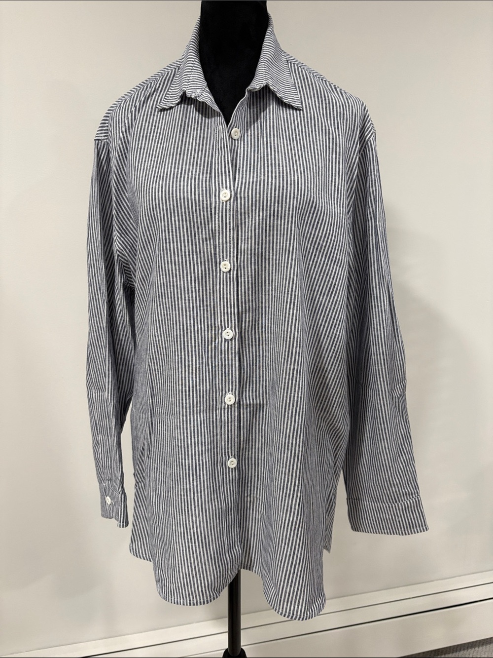 Stillwater Striped Navy and White Button-Down Shirt - Women's M